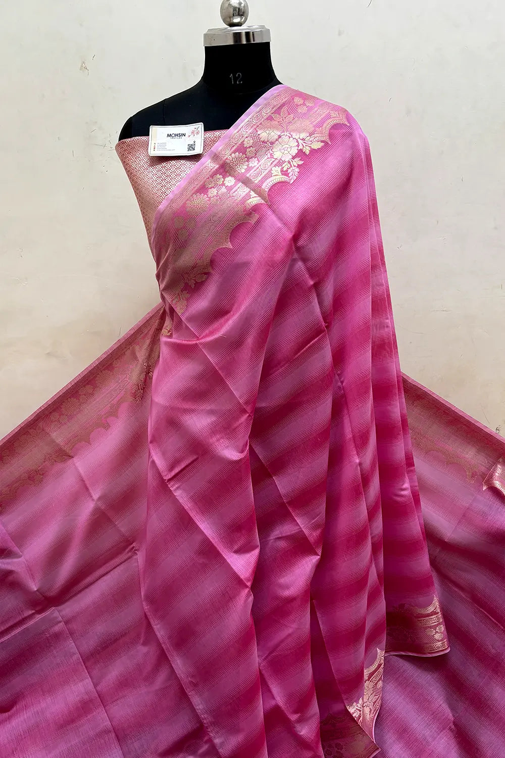 Pink Plain Chanderi Silk Banarasi Saree