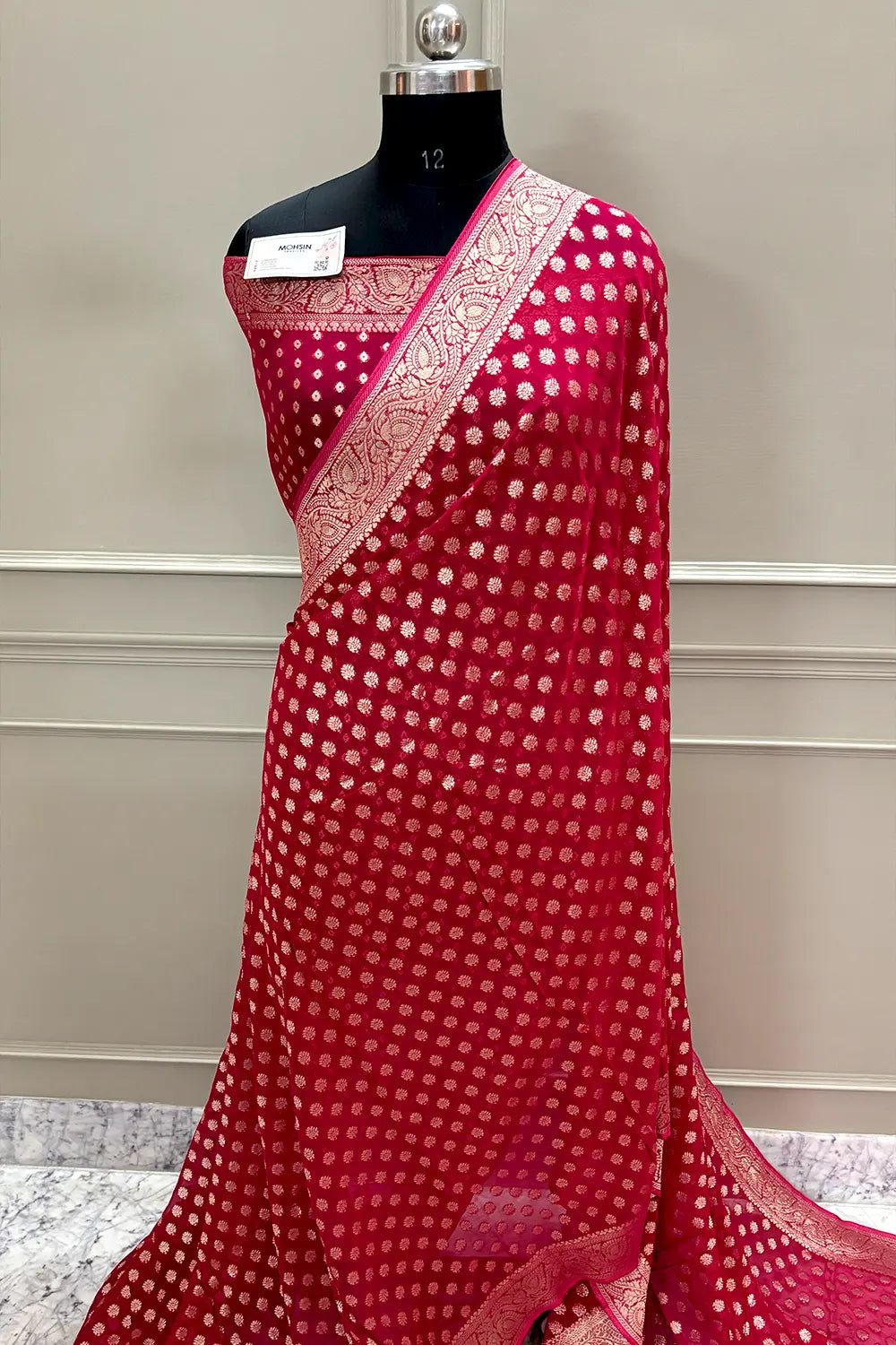 Pink Zari Georgette Silk Banarasi Saree