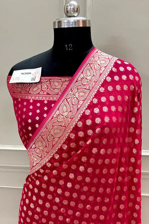Pink Zari Georgette Silk Banarasi Saree