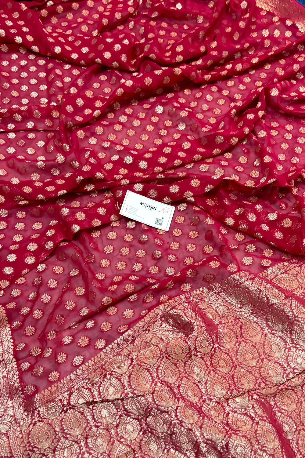 Pink Zari Georgette Silk Banarasi Saree