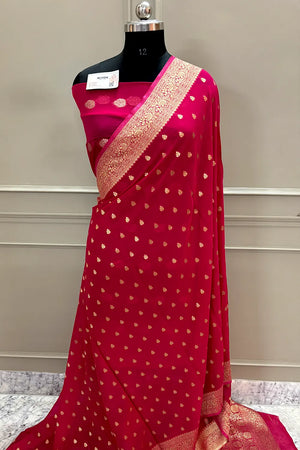Pink Zari Georgette Silk Banarasi Saree