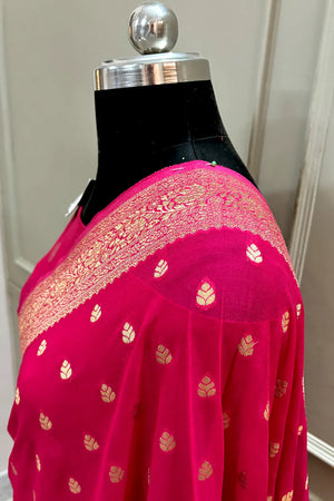 Pink Zari Georgette Silk Banarasi Saree