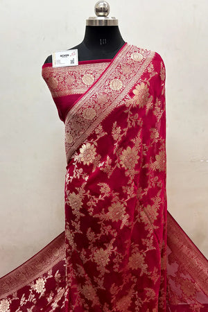 Pink Zari Georgette Silk Banarasi Saree