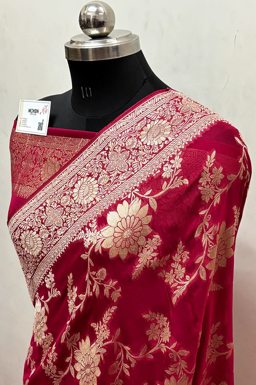 Pink Zari Georgette Silk Banarasi Saree