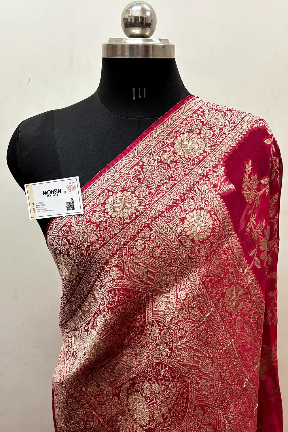 Pink Zari Georgette Silk Banarasi Saree