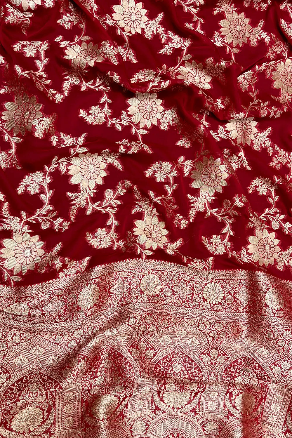 Pink Zari Georgette Silk Banarasi Saree