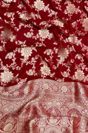 Pink Zari Georgette Silk Banarasi Saree