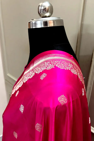 Pink Zari Katan Mashru Silk Banarasi Saree