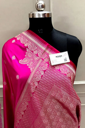 Pink Zari Katan Mashru Silk Banarasi Saree