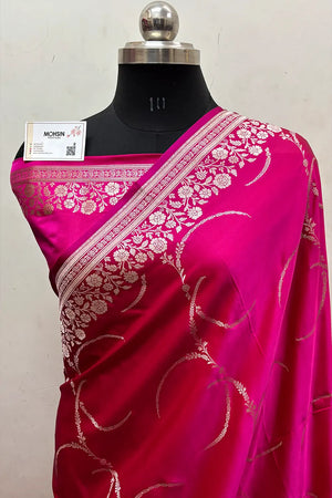 Pink Zari Katan Mashru Silk Banarasi Saree