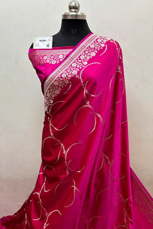 Pink Zari Katan Mashru Silk Banarasi Saree