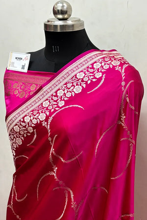 Pink Zari Katan Mashru Silk Banarasi Saree