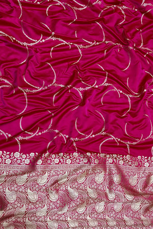 Pink Zari Katan Mashru Silk Banarasi Saree