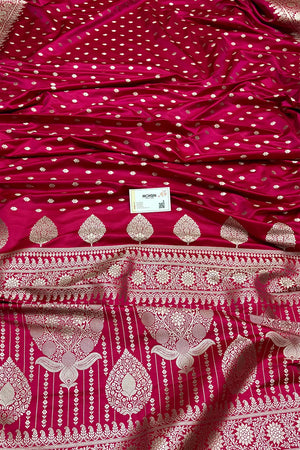 Pink Zari Katan Mashru Silk Banarasi Saree