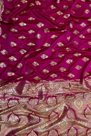 Pink  Zari Katan Satin Silk Banarasi Saree