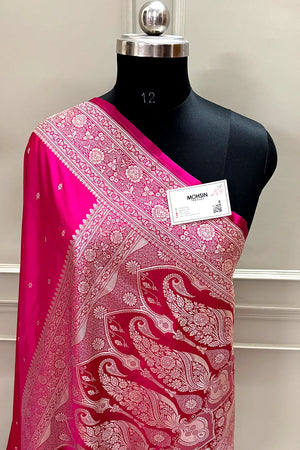 Pink Zari Katan Silk Banarasi Saree