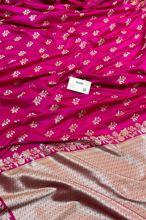 Pink Zari Katan Silk Banarasi Saree