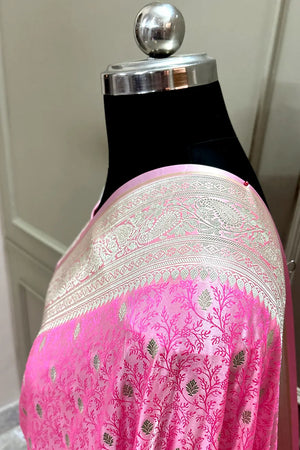 Pink Zari Katan Silk Banarasi Saree