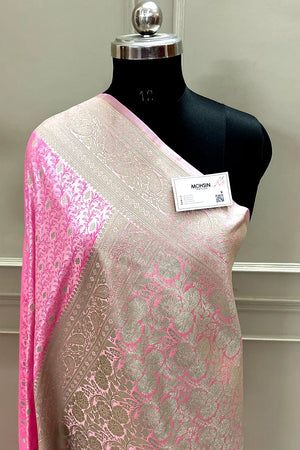 Pink Zari Katan Silk Banarasi Saree