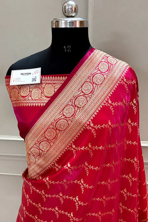 Pink Zari Katan Silk Banarasi Saree