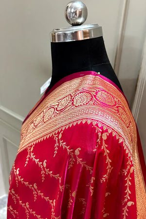 Pink Zari Katan Silk Banarasi Saree