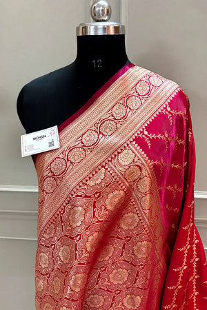 Pink Zari Katan Silk Banarasi Saree