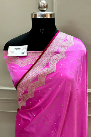 Pink Zari Katan Silk Banarasi Saree