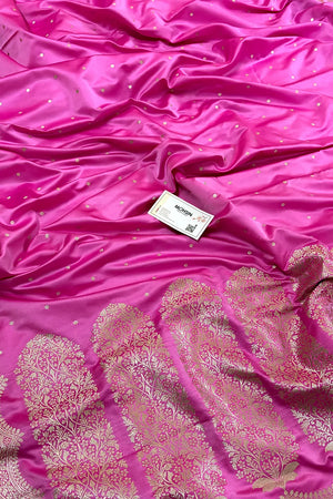 Pink Zari Katan Silk Banarasi Saree