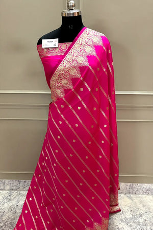 Pink Zari Katan Silk Banarasi Saree