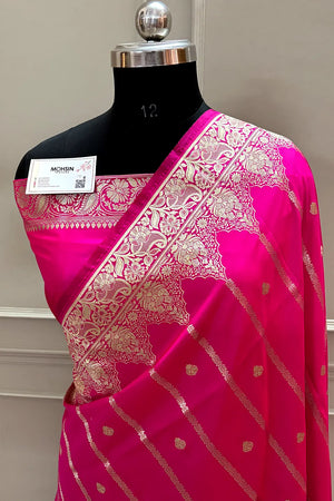 Pink Zari Katan Silk Banarasi Saree