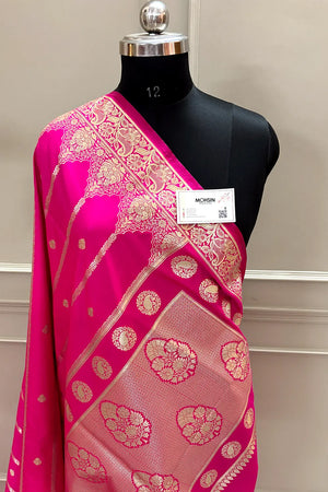 Pink Zari Katan Silk Banarasi Saree