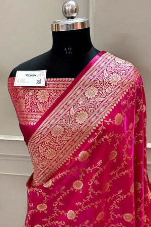 Pink Zari Katan Silk Banarasi Saree