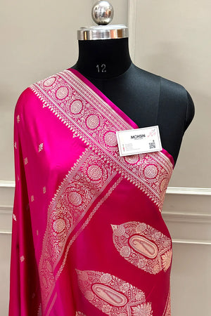 Pink Zari Katan Silk Banarasi Saree