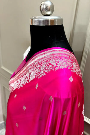 Pink Zari Katan Mashru Silk Banarasi Saree