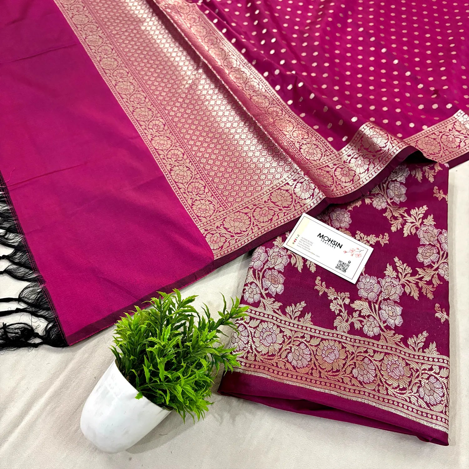 Pink Zari Katan Silk Banarasi Suit