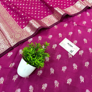Pink Zari Katan Silk Banarasi Suit
