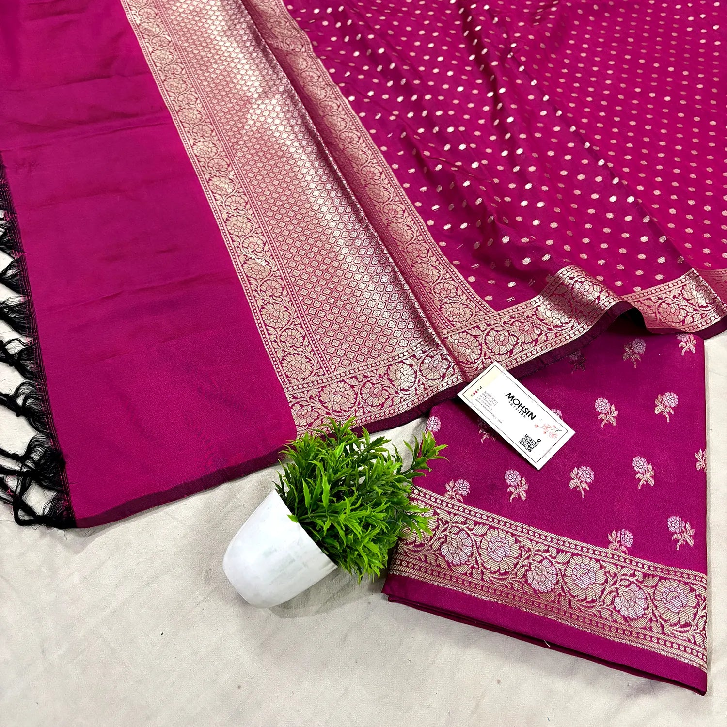 Pink Zari Katan Silk Banarasi Suit