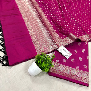 Pink Zari Katan Silk Banarasi Suit