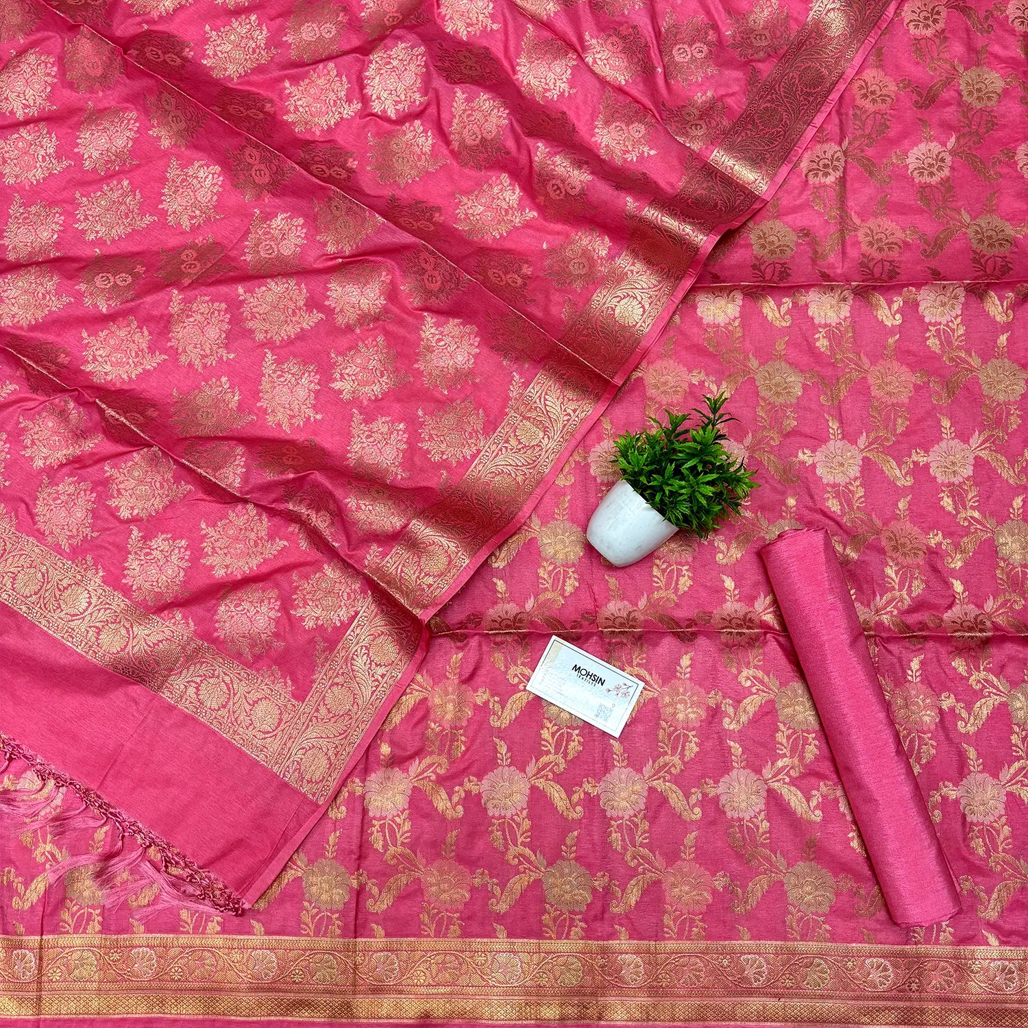 Pink Zari Katan Silk Banarasi Suit