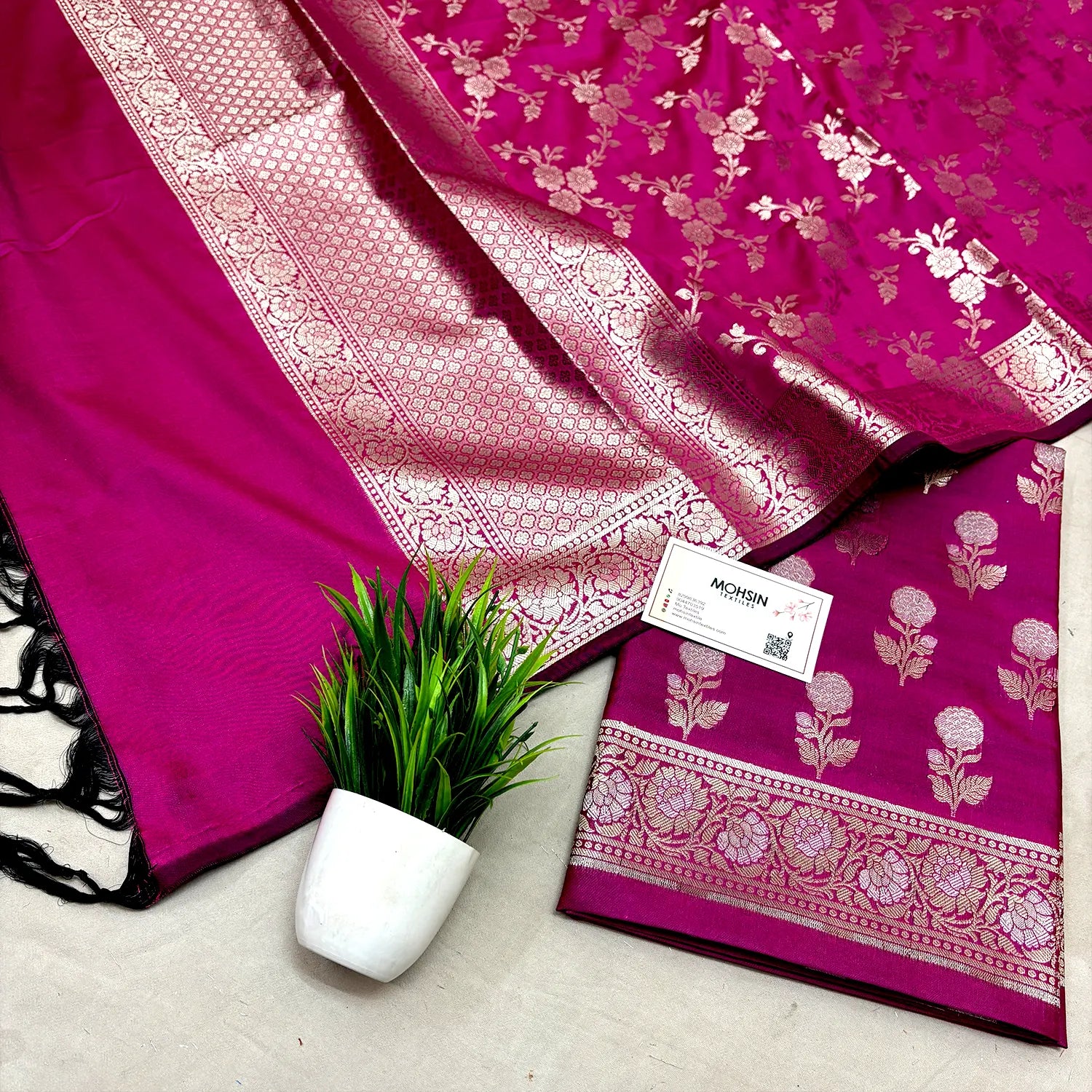 Pink Zari Katan Silk Banarasi Suit