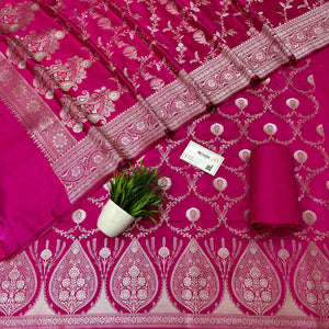 Pink Zari Katan Silk Banarasi Suit