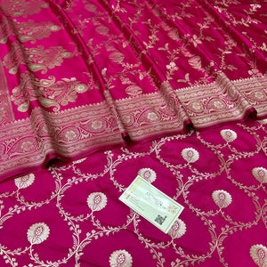 Pink Zari Katan Silk Banarasi Suit