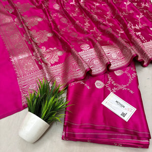Pink Zari Katan Silk Banarasi Suit