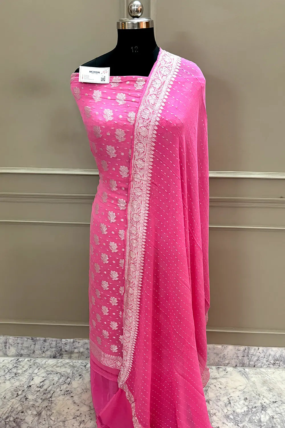 Pink Zari Pure Georgette Silk Banarasi Suit
