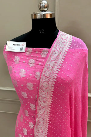 Pink Zari Pure Georgette Silk Banarasi Suit