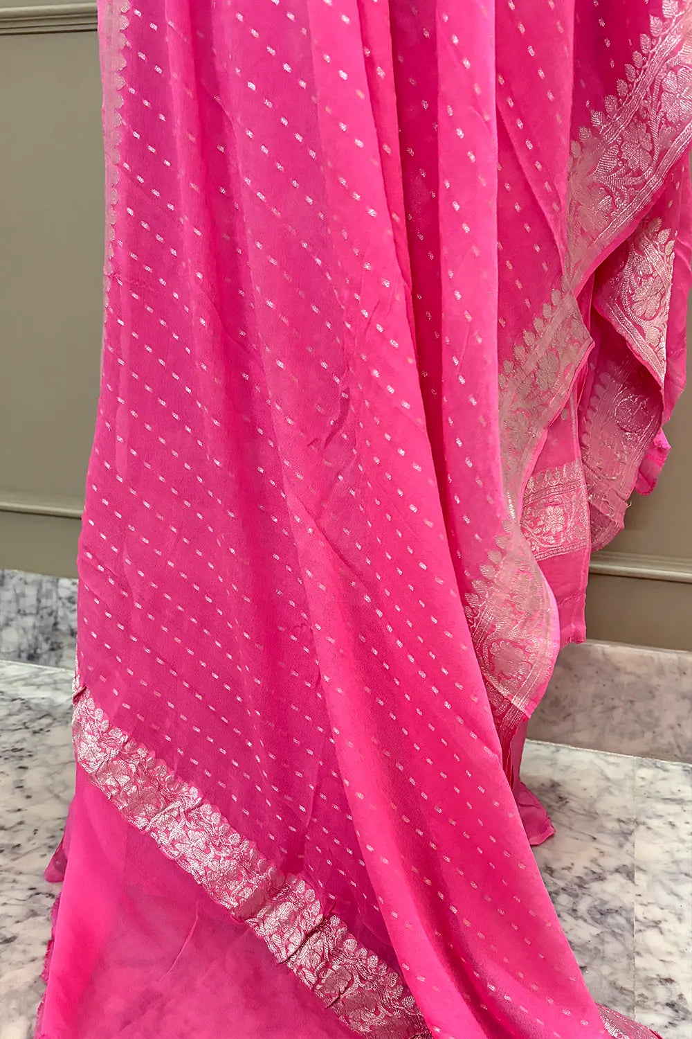 Pink Zari Pure Georgette Silk Banarasi Suit