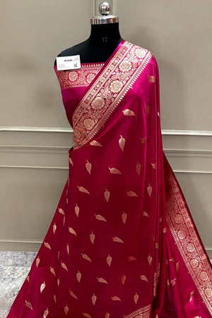 Pink Zari Satin Silk Banarasi Saree