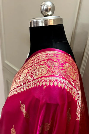 Pink Zari Satin Silk Banarasi Saree