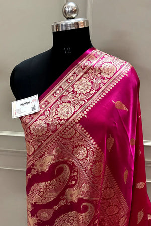 Pink Zari Satin Silk Banarasi Saree