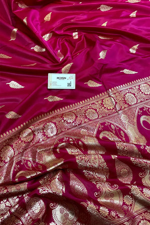 Pink Zari Satin Silk Banarasi Saree